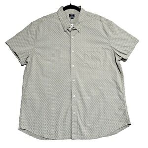J Crew Flex Washed Button Up Short Sleeve Shirt Mens 2XL Green AOP Casual Preppy